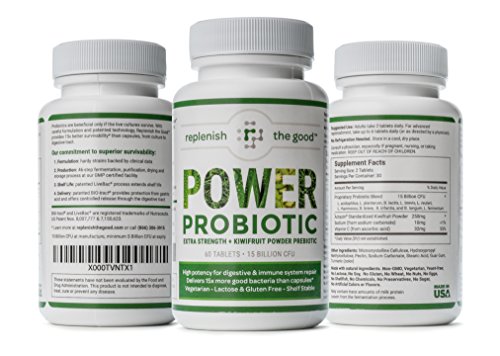 Power Probiotic Extra Strength 60ct 15 Billion CFU, 10 Strains, Kiwi Prebiotic, Time Release, 30-Day Supply. Reduce & Relieve Bloated Stomach & Acid Reflux. Intestinal, Digestive & Brain Health - Image 2